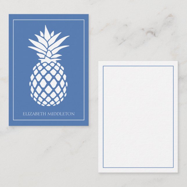 Carte De Correspondance Preppy White Pineapple on Blue (Devant / Derrière)