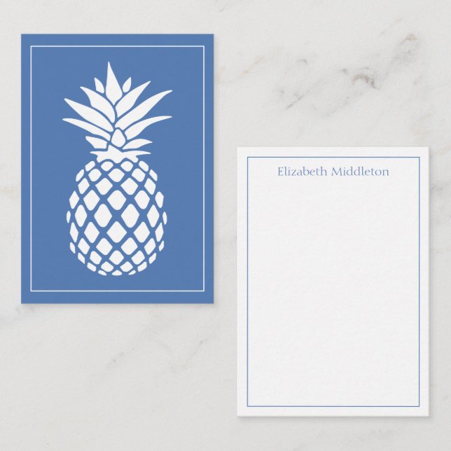 Carte De Correspondance Preppy White Pineapple on Blue (Devant / Derrière)