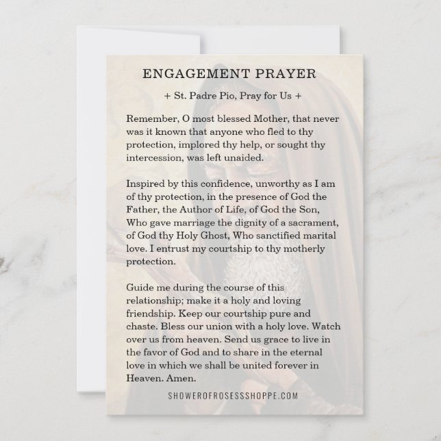 Carte De Correspondance Prière catholique Fiançailles St. Padre Pio (Devant)