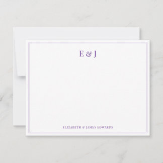 Carte De Correspondance Purple Double Border Elegant Couple Monogram