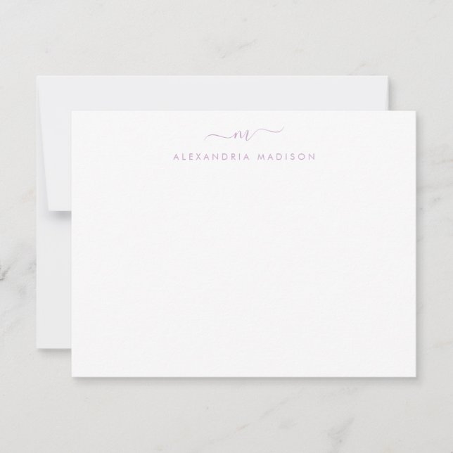 Carte De Correspondance Purple Lavender Script Monogramme Lavande Papier (Devant)