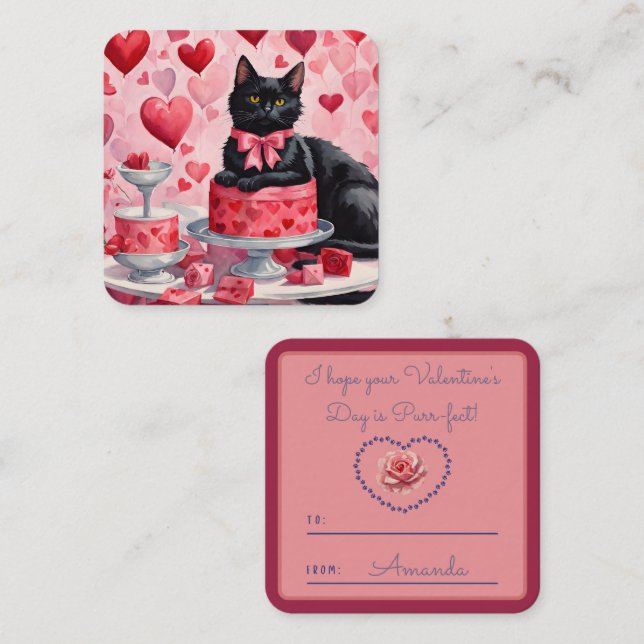 Carte De Correspondance Purr-fect chat noir Classe Valentine (Devant / Derrière)