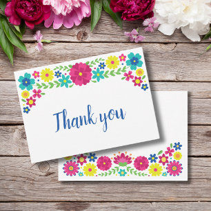 Carte De Correspondance Quinceañera Fleurs mexicaines colorées merci