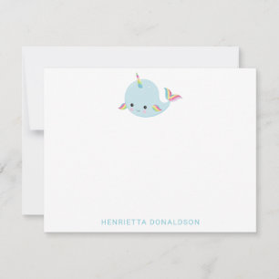 Carte De Correspondance Rainbow Narwhal Kawaii Motif Pastel Blue Nom
