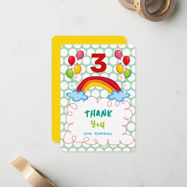 Carte De Correspondance Rainbows & Balloons Amusants Merci d'anniversaire  (Devant/Arrière en situation)