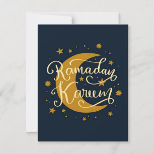 Carte De Correspondance Ramadan Kareem   Croissant d'or et étoiles
