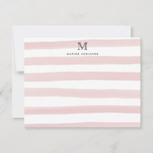 Carte De Correspondance Rayures Monogramme Aquarelle rose pâle Moderne Chi