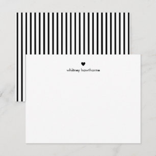 Carte De Correspondance Rayures noires modernes et cœur personnalisés