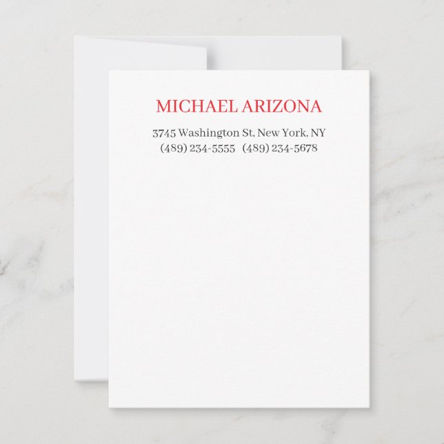 Carte De Correspondance Red Black & White Minimalist Simple Plain Modern (Devant)