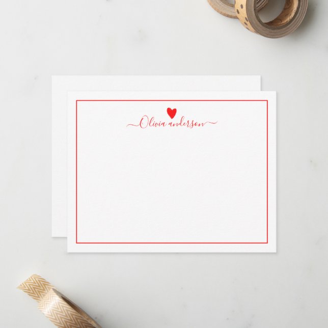 Carte De Correspondance Red Love Heart Personnalisé (Devant/Arrière en situation)