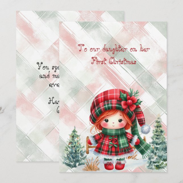 Carte De Correspondance Red Tartan Daughter First Christmas  (Devant / Derrière)