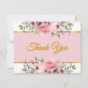 Carte De Correspondance Remerciement avec écriture à feuille d'or sur aqua