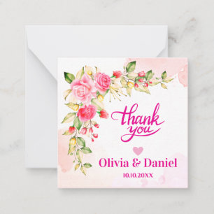 Carte De Correspondance Remerciement de mariage floral à l'aquarelle rose 