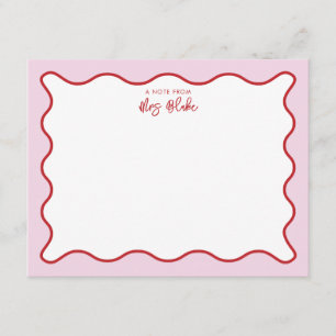 Carte De Correspondance Remerciement Enseignant Rose Rouge Ondulé