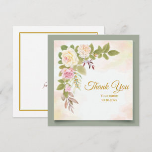 Carte De Correspondance Remerciement floral rose aquarelle élégant