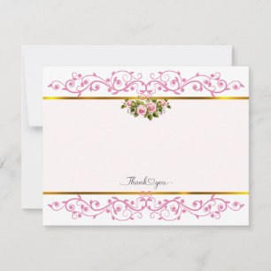 Carte De Correspondance Remerciement Floral Rose Rose Élégant