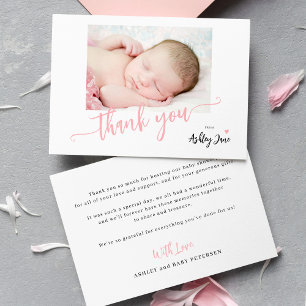 Carte De Correspondance Remerciement pour baby shower photo bébé rose budg