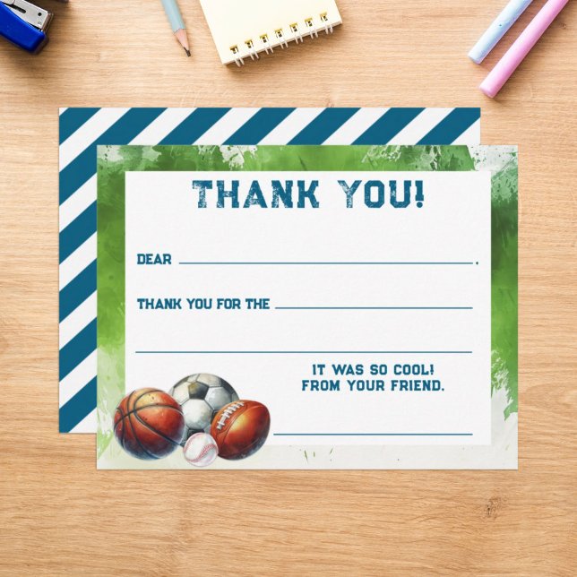 Carte De Correspondance Remerciements pour les sports pour garçons à rempl (Créateur téléchargé)