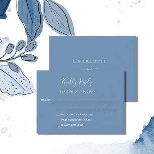Carte De Correspondance Réponse de mariage bleu foncé RSVP