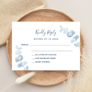 Carte De Correspondance Réponse de mariage eucalyptus bleu blanc RSVP