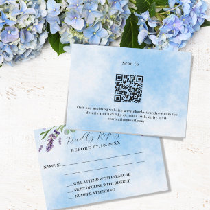 Carte De Correspondance Réponse de mariage QR RSVP à la lavande verdure bl