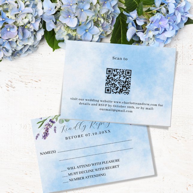 Carte De Correspondance Réponse de mariage QR RSVP à la lavande verdure bl (Créateur téléchargé)