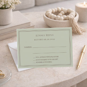 Carte De Correspondance Réponse de mariage vert sauge RSVP