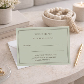 Carte De Correspondance Réponse de mariage vert sauge RSVP