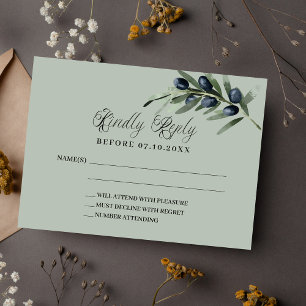 Carte De Correspondance Réponse du mariage de la verdure d'olive RSVP