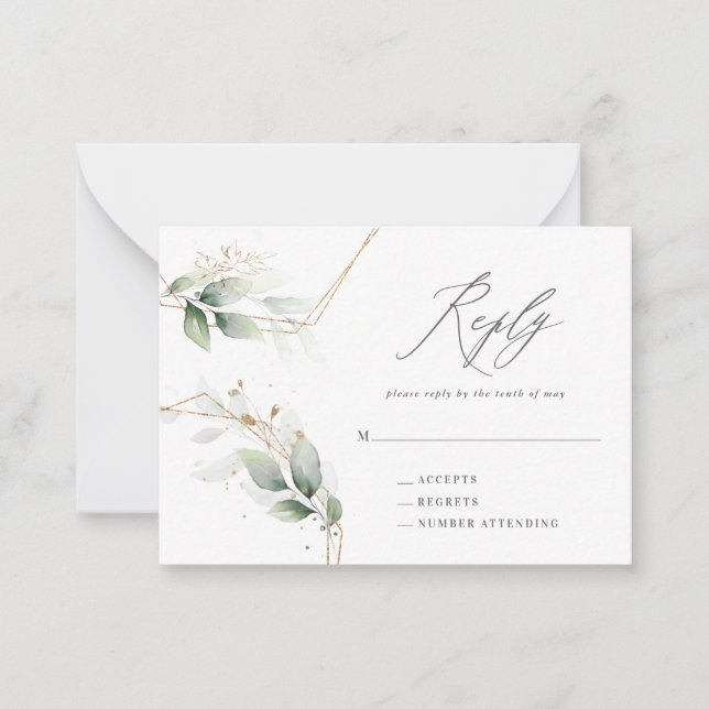 Carte De Correspondance réponse du mariage d'or d'eucalyptus budget RSVP (Devant)