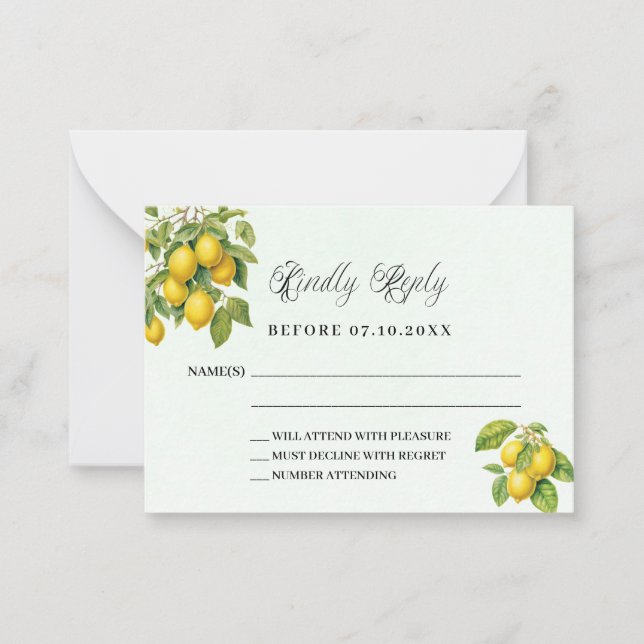 Carte De Correspondance Réponse du mariage RSVP aux citrons agrumes (Devant)