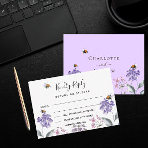 Carte De Correspondance Réponse du mariage violet violet fleur sauvage RSV