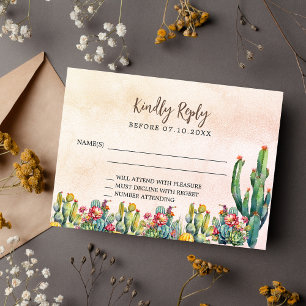 Carte De Correspondance Réponse mariage rustique rose en or Cactus RSVP