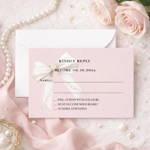 Carte De Correspondance Réponse RSVP nœud papillon en ivoire rose blush po