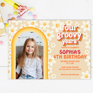 Carte De Correspondance Retro Daisy Rainbow 4th Photo Anniversaire Invitat
