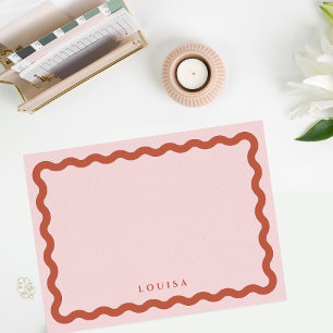 Carte De Correspondance Retro Wavy Frame Blush & Terracotta Personnalisé