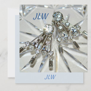 Carte De Correspondance Rhinestone Art Déco Vintage avec Initiales Plat