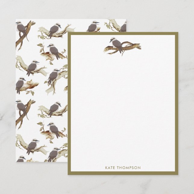 Carte De Correspondance Rire Kookaburra Eucalyptus d'oiseaux australiens (Devant / Derrière)