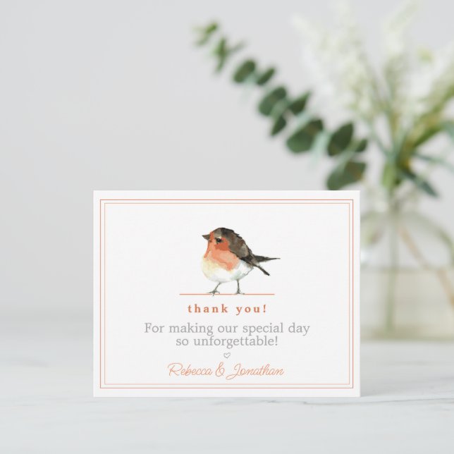 Carte De Correspondance Robin Orange Cute Simple Merci de mariage élégant (Debout devant)