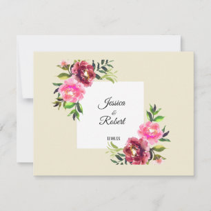 Carte De Correspondance rose floral avec mariage simple rustique moderne f