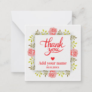 Carte De Correspondance Rose Florale Merci, Floral Élégant