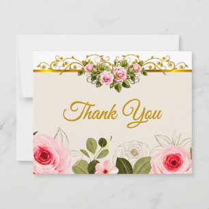 Carte De Correspondance Rose Florale Rose Élégante et Remerciements "Merci