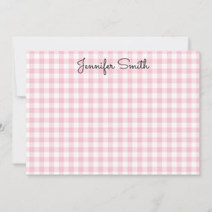 Carte De Correspondance Rose Pâle Petit Gingham Calligraphie Fantaisiste