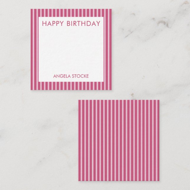 Carte De Correspondance Rose personnalisé blanc et rayure rose (Devant / Derrière)