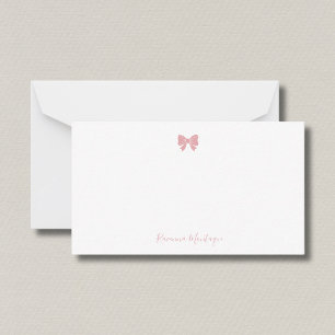 Carte De Correspondance Rose Simple Pastel Chic Nœud Papeterie Nom Manuscr