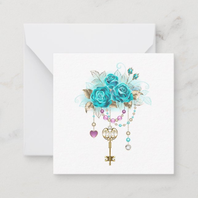 Carte De Correspondance Roses turquoise avec touches (Devant)