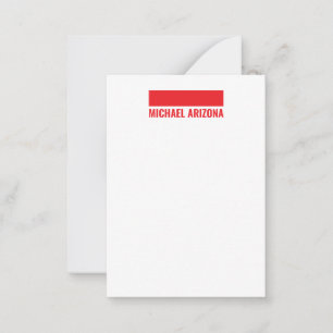 Carte De Correspondance Rouge & Blanc Minimaliste Simple Nom Plain