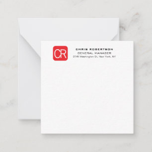 Carte De Correspondance Rouge Blanc Professionnel Uni Monogrammé