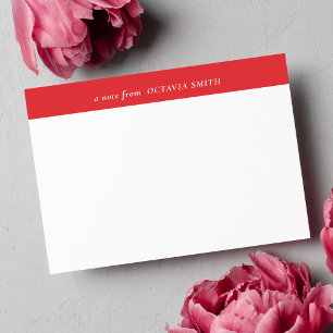 CARTE DE CORRESPONDANCE ROUGE CHIC PERSONNALISÉ NOM DE FAMILLE MONOGRAM