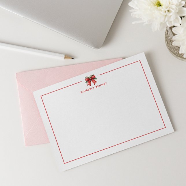 CARTE DE CORRESPONDANCE ROUGE NOËL BOW COQUETTE MISTLETOE PERSONNALISÉ (Créateur téléchargé)